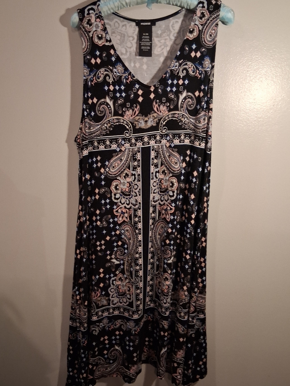 Premise Black Paisley Maxi Dress with Blush and Blue Accents